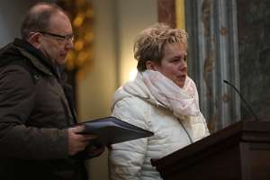 Hl.Messe zum WeltDownSyndrormTag Begrüßungsworte der Organisatorin Maria Schirghuber.