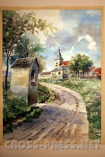 2009.04.24_15.25.35.jpg - Bei der Ausstellung sind viele alte Ansichten der "inkorporierten Pfarreien" zu sehen.  Hier ein Aquarell von St.Michael, Roittner, um 1935.